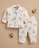 Wonderchild Interlock Woven Full Sleeve Shirt Pyjama Night Suit Co Ords With Bear Print in Offwhite