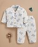 Wonderchild Interlock Woven Full Sleeve Shirt & Pyjama Night Suit Co Ords With Teddy Bear Print in Blue