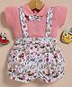 Wonderchild Interlock Woven Half Sleeves Collared Top With Gallice Short and Bow Applique with Butterfly Print - Pink