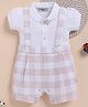 Wonderchild Interlock Woven Half Sleeves Collared Party Tex Attach Romper with Bow Applique and Checks - White