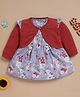 Wonderchild Interlock Woven Frock and Shrug with Full Sleeves and Floral Print in Red