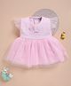 Wonderchild Interlock Woven Sleeveless Frock with Applique Bow and Little Princess Embroidery in Pink