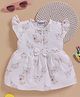 Wonderchild Interlock Woven Frock with Half Flutter Sleeves and Kitten Print in White