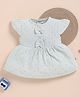 Wonderchild Interlock Woven Frock with Half Frill Sleeves and Foil/Glitter Flowers Print in Olive Green