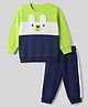Doodle Poodle 100% Cotton Light Weight Looper Knit Full Sleeves T-Shirt and Jogger Winter Set with Bear Applique - Limegreen