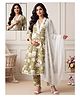 Dummy Shape Cotton Blend Woven Three Fourth Sleeves Floral Printed & Lace Embellished Coordinating Maternity Kurti Pant & Dupatta Set With Dual Zipper Nursing Access - Olive Green