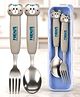 VGRASSP Cat Face Baby Fork And Spoon Set For Babies And Kids - Toddler Feeding Stainless Steel Utensils With Cartoon Handles And Storage Box - Color And Design May Vary