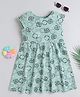 Funshine Cotton Blend Knit Cap Sleeves Floral Printed Dress - Pista Green