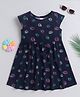 Funshine Cotton Blend Knit Cap Sleeves Swirl Printed Dress - Navy Blue