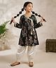 Tales & Stories Viscose Woven Three Fourth Sleeves Floral Printed Angrakha Style Kurti & Salwar Set - Black