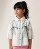 Tales & Stories Cotton Woven Three Fourth Sleeves Striped Bow Applique Detailed Shirt Style Top - Cream