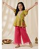 Tales & Stories Viscose Woven Half Sleeves Abstract Printed Lace Embellished Top & Palazzo - Green