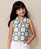 Tales & Stories Cotton Woven Sleeveless Floral Printed Shirt Style Top - Green