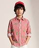Tales & Stories Cotton Woven Full Sleeves Frog Printed Striped Shirt - Red