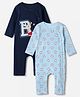 Babyhug 100% Cotton Interlock Knit Full Sleeves Rompers With Letter B Rabbit & Baseball Print Pack Of 2 - Light Blue & Navy Blue