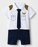 Babyhug 100% Cotton Knit Interlock Half Sleeves Mock Uniform with Tie - White & Navy Blue