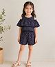 Qvink Cotton Woven Sleeveless Abstract Printed Coordinating Top & Shorts Set - Navy Blue