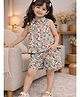 Qvink Cotton Woven Sleeveless Floral Printed Coordinating Top & Shorts Set - Multi Colour
