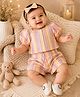 Qvink Cotton Woven Half Sleeveless Striped Coordinating Top & Shorts Set - White & Pink