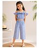Qvink Cotton Woven Cold Shoulder Sleeves Striped Coordinating Top & Capris Set - Blue