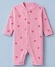 Junior Star Cotton Knit Full Sleeves Hearts Printed Romper - Pink