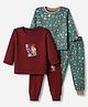 Junior Star Pack Of 2 Full Sleeves Animal Mechanic & Reindeer Printed Tee & Pants Set - Green & Maroon