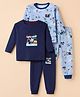 Junior Star Pack Of 2 Full Sleeves Fishing Bear & Ski Chalet Printed Tee & Pants Set - Navy Blue & Light Blue