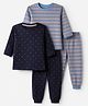 Junior Star Full Sleeves Pack Of 2 Full Sleeves Striped & Stars Printed Coordinating Tee & Pants Set - Blue & Navy Blue