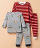 Junior Star Pack Of 2 Full Sleeves Striped & Dinosaurs Printed Tee & Pants Set - Grey & Maroon