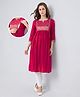 Bella Mama Woven Solid Maternity Kurta With Embroidered Yoke Three Fourth Sleeves in Maroon