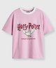Nap Chief Cotton Knit Harry Potter Featuring Half Drop Shoulder Sleeves Hedwig Printed Oversized Tee - Pink