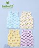 Kidbea Bamboo Woven Pack Of 4 Sleeveless Gaming Theme Alphabets & Monkey Printed Jhablas - Blue Lavender White & Cream