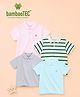 Kidbea Bamboo Woven Pack Of 4 Half Sleeves Alphabet K Embroidered & Striped Polo Tees - Pink Blue Grey & Green