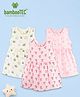 Kidbea Bamboo Woven Pack Of 3 Sleeveless Bumblebee & Stars Printed Dresses - Pink & White