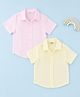 Kidbea Linen Woven Pack Of 2 Half Sleeves Solid Shirts - Lemon & Pink