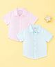 Kidbea Linen Woven Pack Of 2 Half Sleeves Solid Shirts - Blue & Pink
