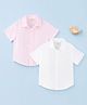 Kidbea Linen Woven Pack Of 2 Half Sleeves Solid Shirts - Pink & White