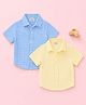 Kookie Kids Linen Woven Pack Of 2 Half Sleeves Gingham Checked Shirts - Blue & Yellow