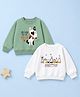 Kidbea Cotton Knit Pack Of 2 Full Drop Shoulder Sleeves Puppy & Cat Paws Printed Light Winter Sweatshirts - White & Green