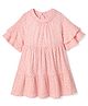Primo Gino 100% Cotton Woven Fit & Flare Tiered Schiffli Dress with Half Ruffled Sleeves in Pink