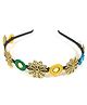 SKD Navratri Theme Floral Applique & Mirror Work Detailed Hair Band - Gold