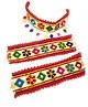 SKD Navratri Theme Thread Work Embroidered Mirror Work & Cowrie Shells Embellished Jewellery Combo Set - Red
