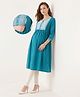 Bella Mama Woven Three Fourth Sleeves Maternity Kurta with Embroidery - Teal Blue