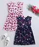 Funshine Woven Pack Of 2 Sleeveless Butterfly & Floral Printed Dresses - Navy Blue & Pink