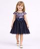 Funshine Woven Cap Sleeves Floral Printed Dress - Navy Blue