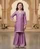 FlyFinns Silk Woven Three Fourth Sleeves Floral Designed Lace Embellished Kurti & Sharara Set - Mauve