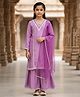 FlyFinns Silk Woven Three Fourth Sleeves Floral Designed Lace Embellished Kurti & Sharara With Dupatta Set - Mauve