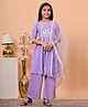 FlyFinns Rayon Woven Three Fourth Sleeves Elephant Embroidered Kurti & Palazzo With Dupatta Set - Lavender