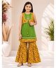 FlyFinns Silk Woven Sleeveless Floral Embroidered Kurti & Sharara With Jacket Set - Green
