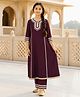 FlyFinns Silk Woven Three Fourth Sleeves Lace Embellished Kurti & Palazzo Set - Wine